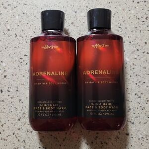 2 Bath & Body Works Adrenaline Mens 3 in 1 Hair Face Body Wash 10 oz Each